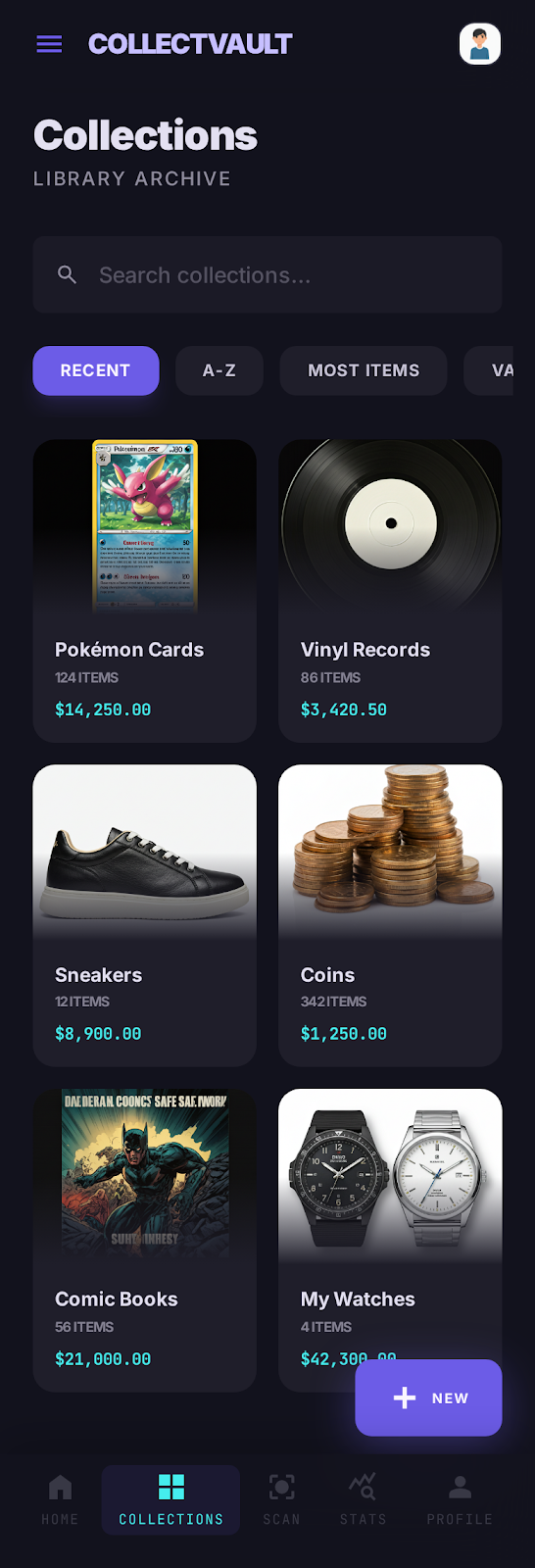 CollectVault collection grid visual